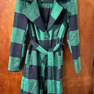 G by Giuliana Plaid Trench Coat in Green and Black